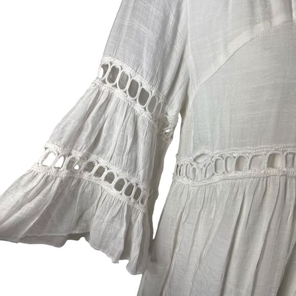 New Listicle White Crochet Eyelet Dress Large Gauze Lined Boho Beachy - Picture 5 of 16
